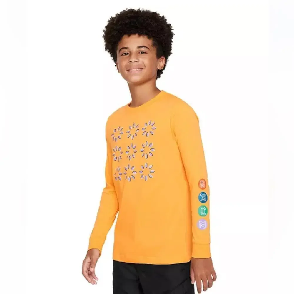 Nike Big Kids Sportswear Relaxed-Fit Printed Long-Sleeve T-Shirt Tee-shirt M